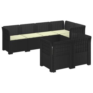 vidaXL 7-Persoons Tuinbank met Kussens Rieten Look PP Antraciet