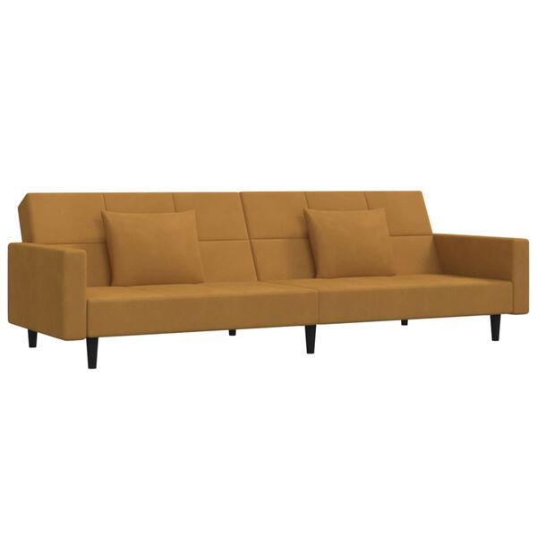 vidaXL Slaapbank 2-zits met 2 kussens fluweel bruin