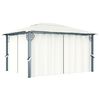 vidaXL Prieel met gordijn 400x300 cm aluminium cr&egrave;me