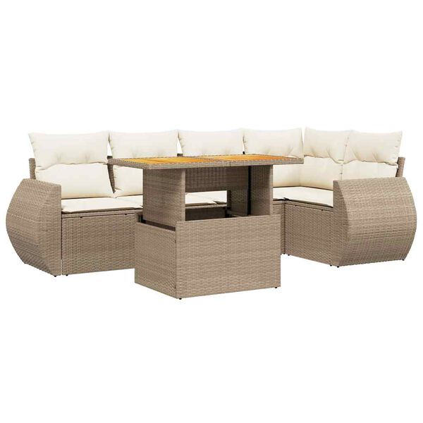 vidaXL 6-delige Loungeset met kussens poly rattan beige