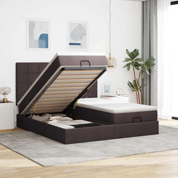 vidaXL Ottoman bed met matrassen en LED's 180x200cm stof donkerbruin
