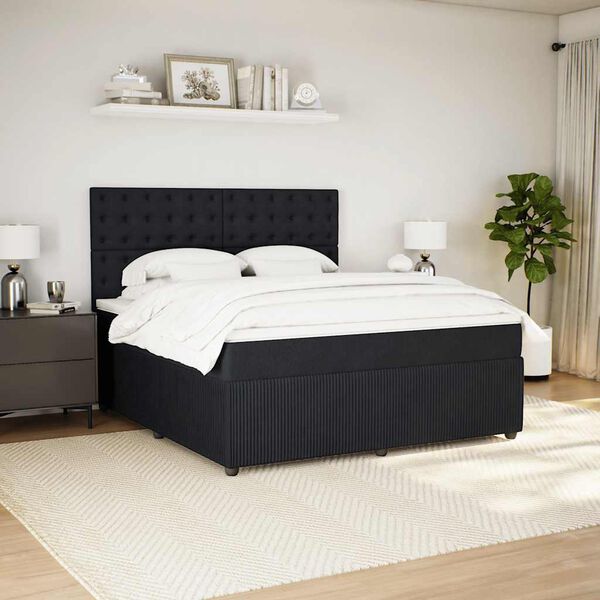 vidaXL Boxspring met matras fluweel zwart 180x200 cm