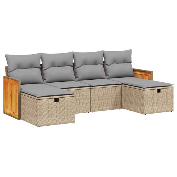 vidaXL 6-delige Loungeset met kussens poly rattan gemengd beige