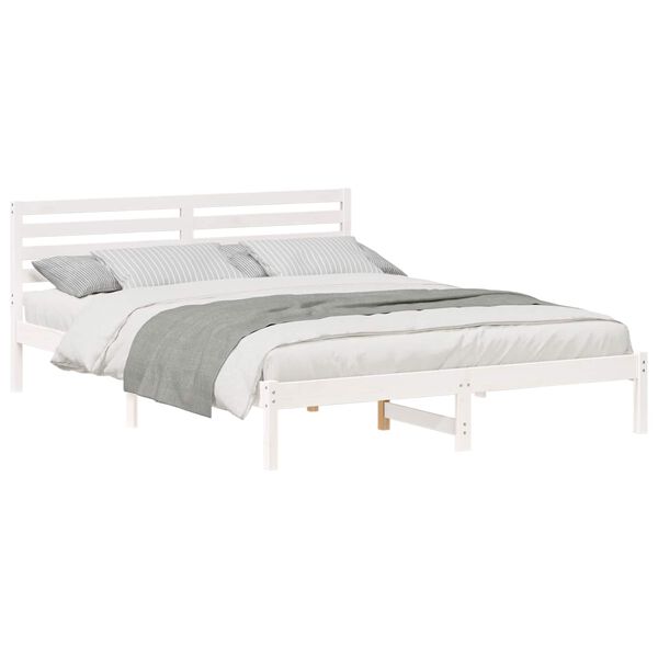 vidaXL Bedframe met hoofdeinde Wit 160 x 220 cm Massief grenenhout