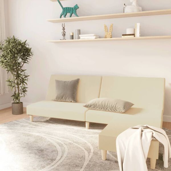 vidaXL Slaapbank 2-zits met voetenbank stof cr&egrave;mekleurig