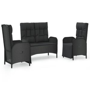 vidaXL 3-delige Tuinset met kussens poly rattan zwart
