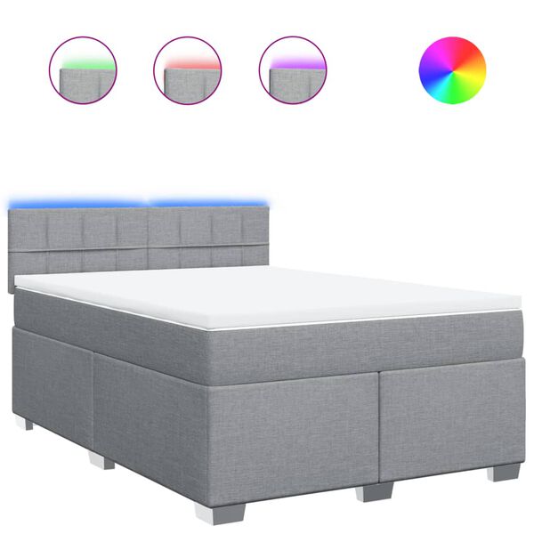 vidaXL Boxspring met matras stof lichtgrijs 140x200 cm