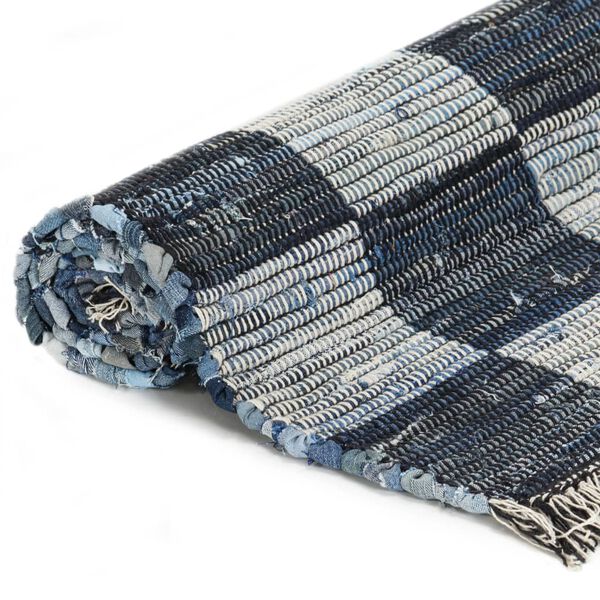 vidaXL Vloerkleed chindi handgeweven 80x160 cm denim blauw