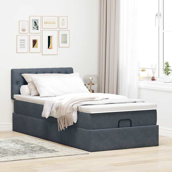 vidaXL Ottoman bed met matras en LED's 80x200cm fluweel donkergrijs