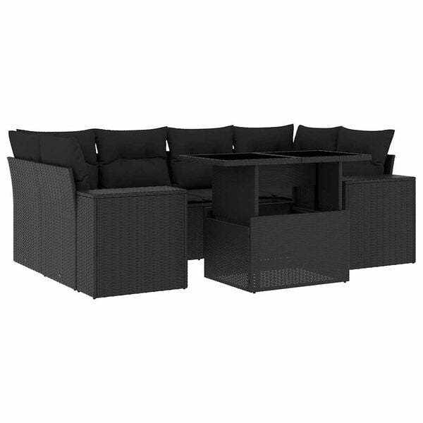 vidaXL 7-delige Loungeset met kussens poly rattan zwart