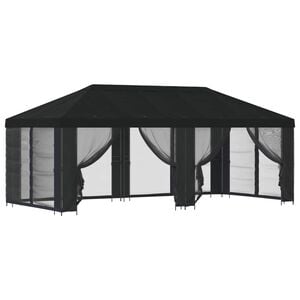 vidaXL Tuin Gazebo met Zijwanden 6 x 3 m Zwart Polyester en staal