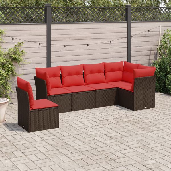 vidaXL 6-delige Loungeset met kussens poly rattan bruin