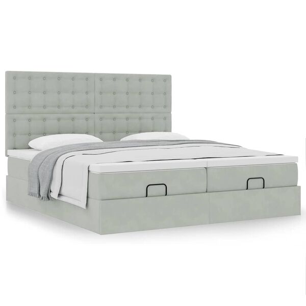 vidaXL Ottoman bed met matrassen 200x200cm fluweel lichtgrijs