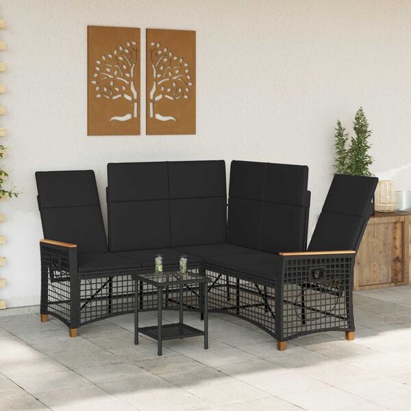 vidaXL Tuin Ligbank Set Zwart 164 x 164 x 112 cm poly rattan