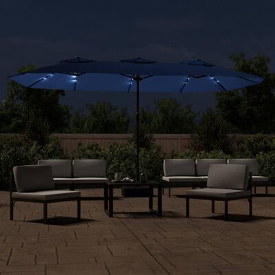 vidaXL Parasol dubbel dak met LED 449x245 cm azuurblauw