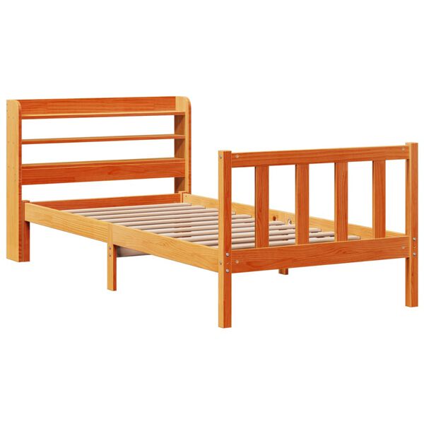 vidaXL Bedframe met hoofdbord massief grenenhout wasbruin 75x190 cm