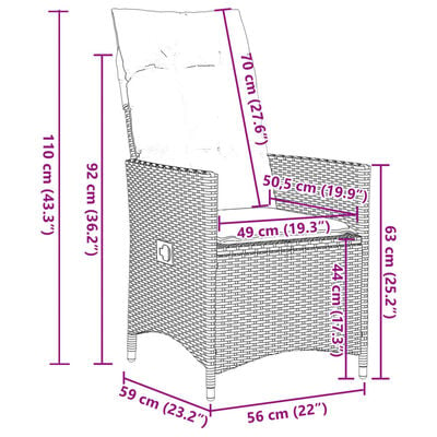 vidaXL 9-delige Bistroset met kussens poly rattan grijs