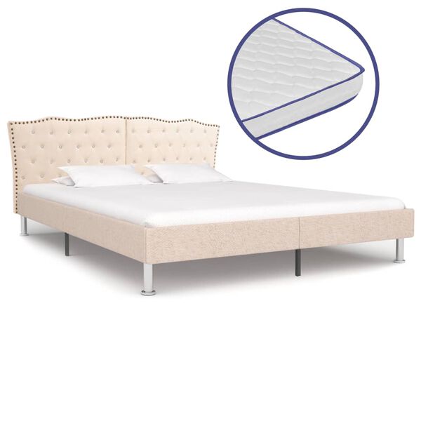 vidaXL Bed met traagschuim matras stof beige 180x200 cm