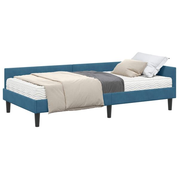 vidaXL Hoekbedframe met Matras Anders 2 pcs Blauw Fluweel