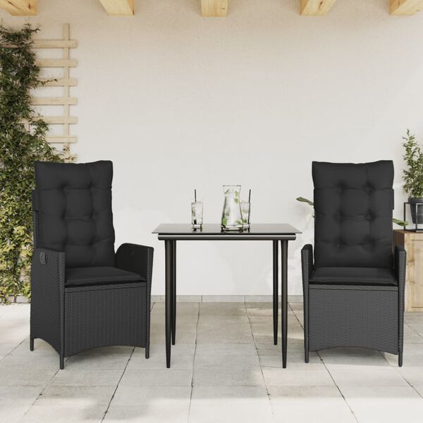 vidaXL 5-delige Tuinset met kussens poly rattan zwart