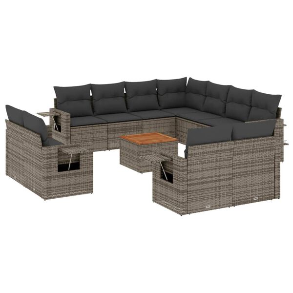 vidaXL 12-delige Loungeset met kussens poly rattan grijs