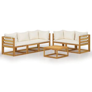 vidaXL 6-delige Loungeset met kussens massief acaciahout cr&egrave;me