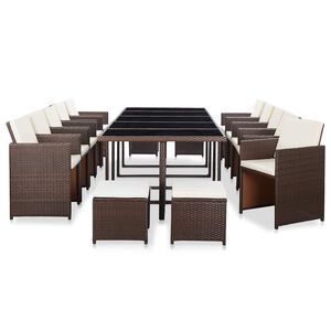 vidaXL 15-delige Tuinset met kussens poly rattan bruin