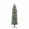 vidaXL Kunstmatige slanke kerstboom met 150 LED Groen en Wit 150 cm