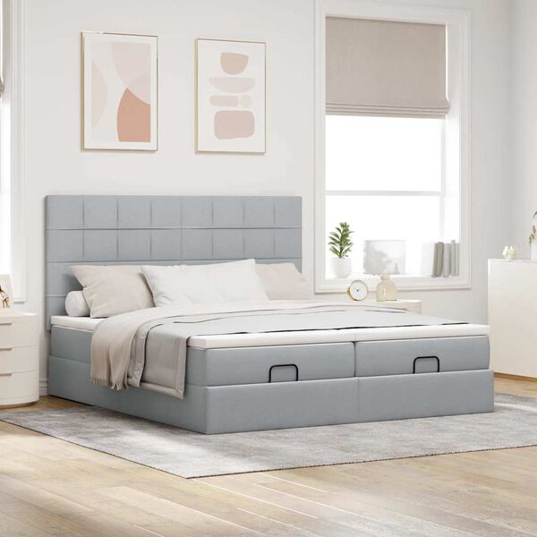vidaXL Ottoman bed met matrassen 160x200cm stof lichtgrijs