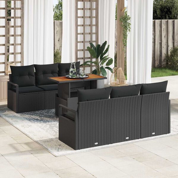 vidaXL Tuin Sofa Set met opslag 7 pcs Zwart Poly riet