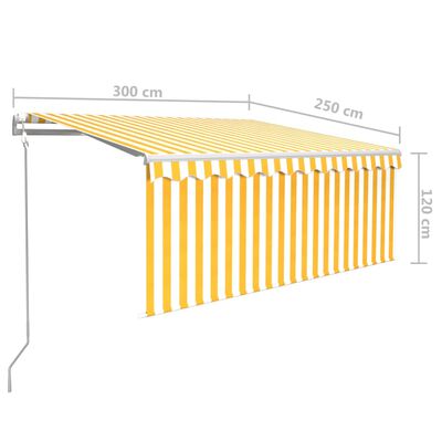 vidaXL Luifel automatisch met gordijn LED windsensor 3x2,5 m geel wit