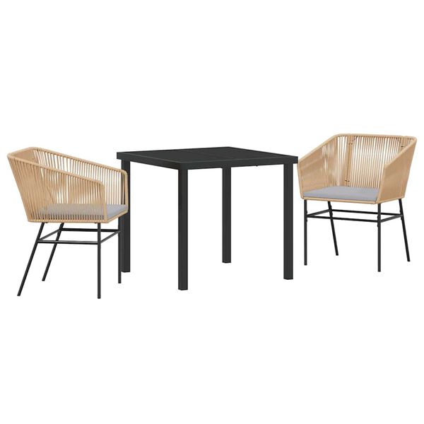 vidaXL Tuin eettafelset met kussen 3 pcs Bruin Gepoedercoat staal