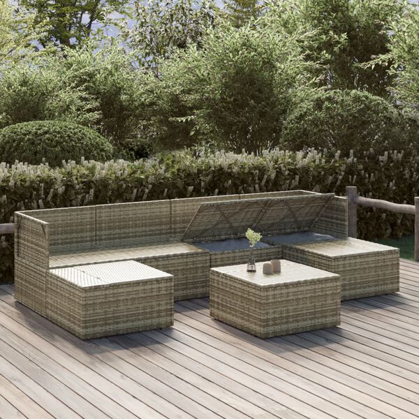 vidaXL 7-delige Loungeset met kussens poly rattan grijs