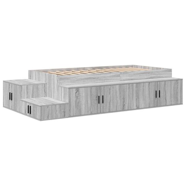 vidaXL Opbergbedframe met opslag Grijs Sonoma 90 cm Bewerkt hout