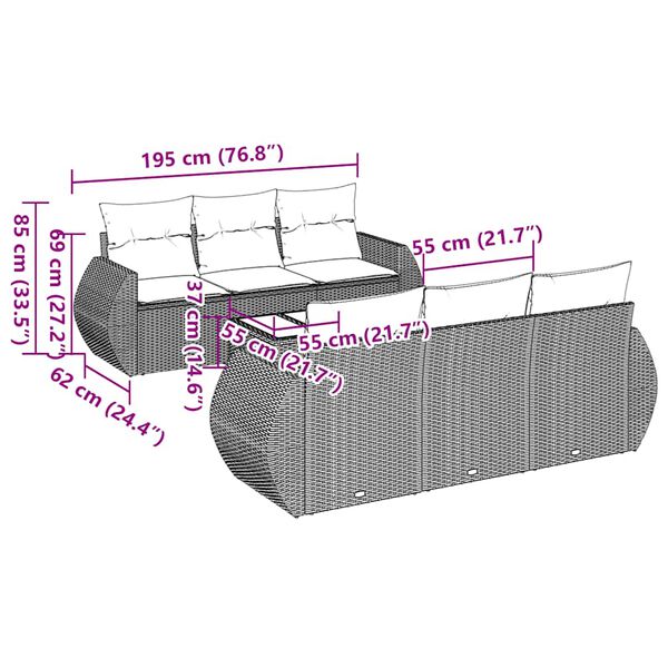 vidaXL 7-delige Loungeset met kussens poly rattan zwart
