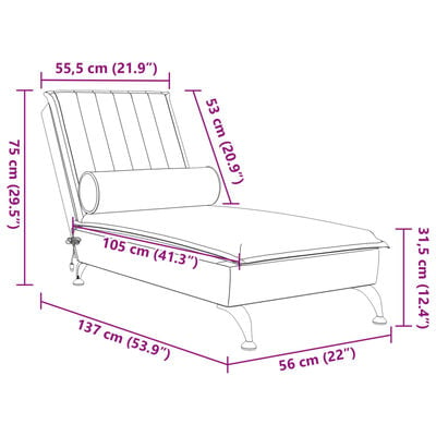 vidaXL Massage chaise longue met bolster fluweel zwart