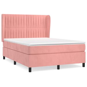 vidaXL Boxspring met matras fluweel roze 140x200 cm