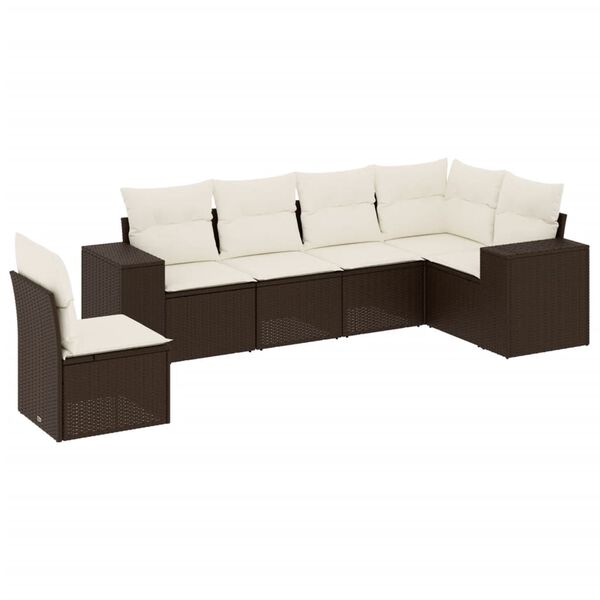 vidaXL 6-delige Loungeset met kussens poly rattan bruin