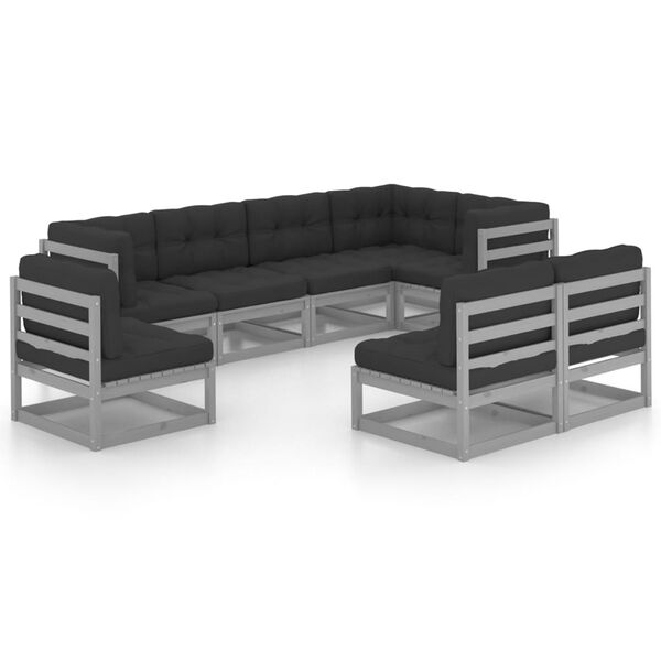 vidaXL 8-delige Loungeset met kussens massief grenenhout