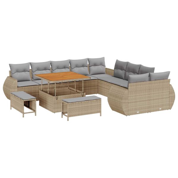 vidaXL Tuin Sofa Set met kussen met opslag 13 pcs beige en lichtgrijs