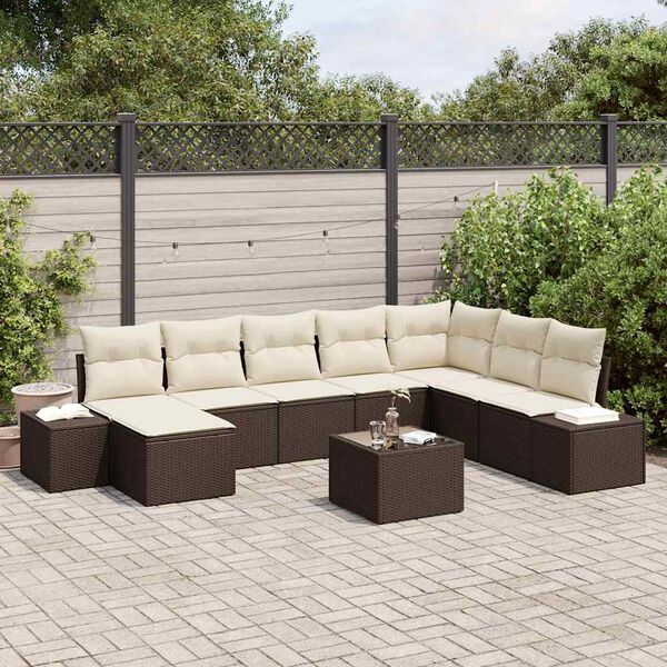 vidaXL Tuin Sofa Set met kussen 8 pcs Bruin en Crème poly rattan