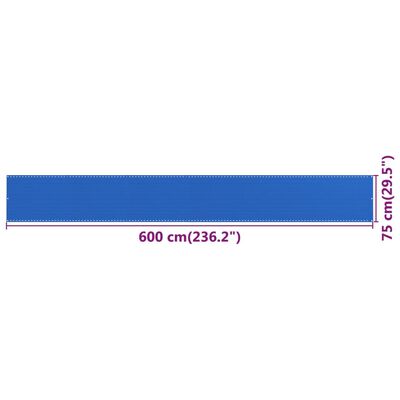 vidaXL Balkonscherm 75x600 cm HDPE blauw