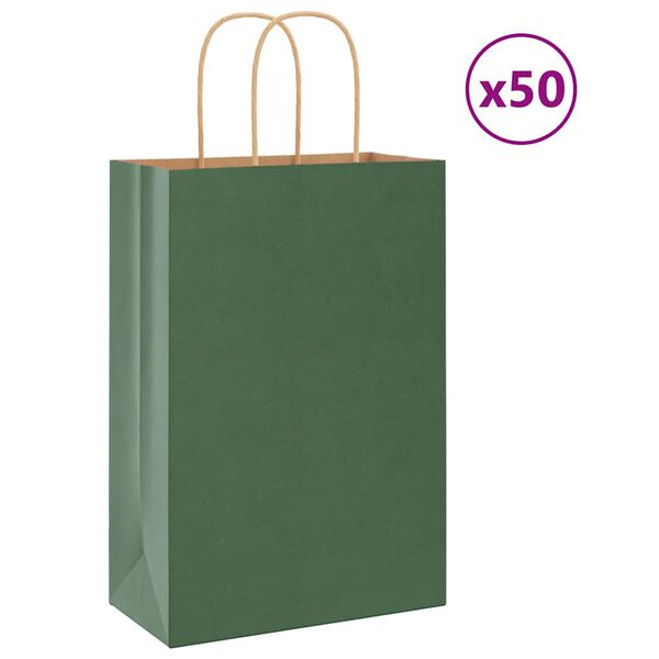 vidaXL Papieren zakken 50 st met hengsels 21x11x31 cm groen