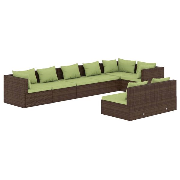 vidaXL 8-delige Loungeset met kussens poly rattan bruin