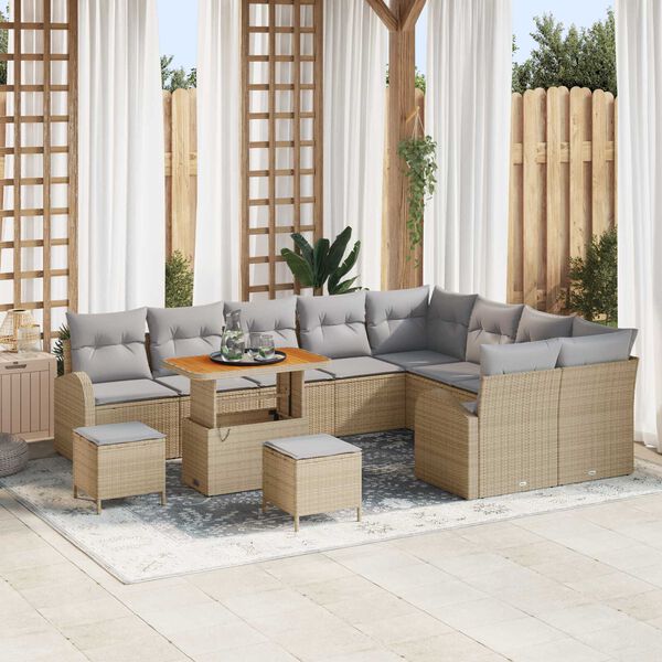 vidaXL Tuin Sofa Set met kussen met opslag 12 pcs Beige en Licht Grijs