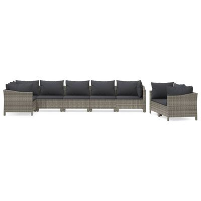 vidaXL 8-delige Loungeset met kussens poly rattan grijs