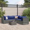 vidaXL 6-delige Loungeset met kussens poly rattan grijs