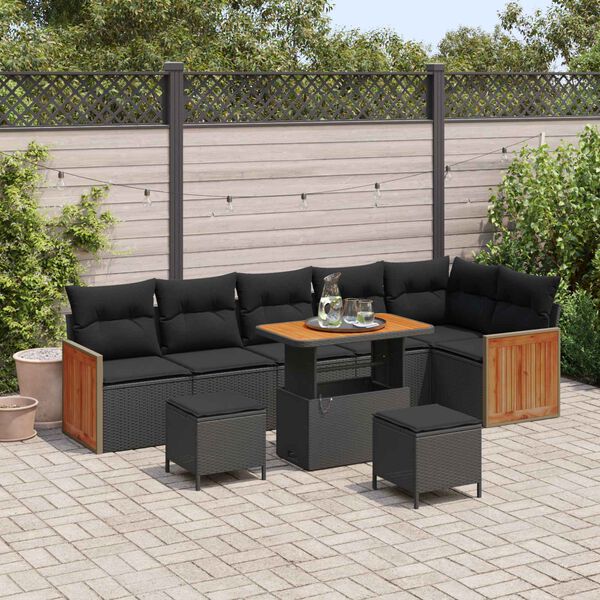vidaXL Tuinbankenset met kussen 11 pcs Zwart poly rattan