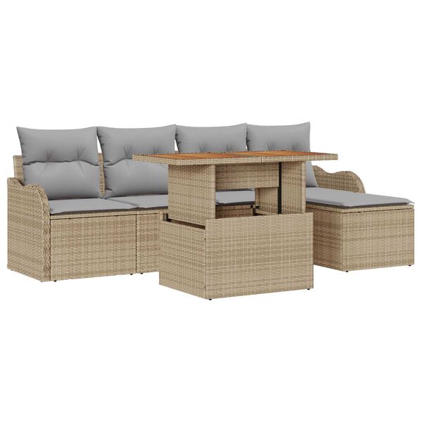 vidaXL Tuin Sofa Set met opslag 6 pcs Beige Poly riet