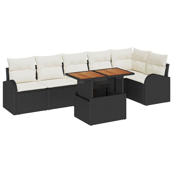 vidaXL Tuin Sofa Set met kussen 7 pcs Zwart en Cr&egrave;me